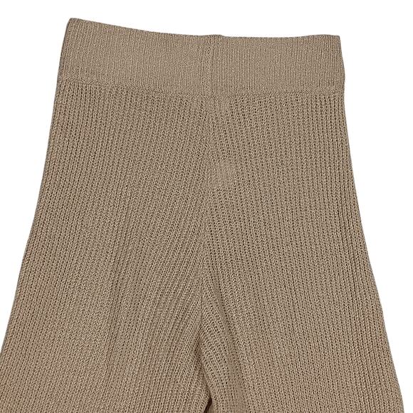 MOD REF Ribbed Knit Pants Nude Size Medium High Rise Crop Length Elastic Waist - Picture 10 of 14